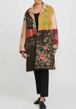 By Walid Antique Embroidered Chinese Silk Rufus Coat In Peach & Red