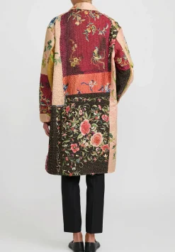 By Walid Antique Embroidered Chinese Silk Rufus Coat In Peach & Red