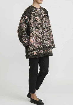 By Walid Antique Silk Piano Shawl Jackie Jacket In Black & Peach