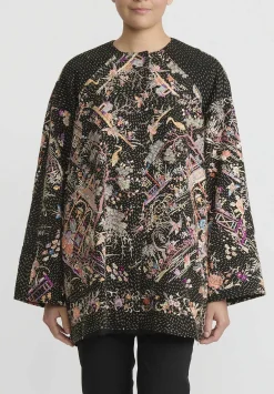 By Walid Antique Silk Piano Shawl Jackie Jacket In Black & Peach