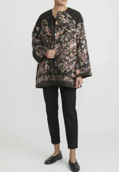 By Walid Antique Silk Piano Shawl Jackie Jacket In Black & Peach