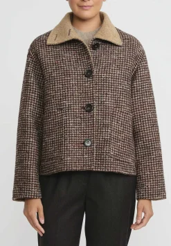 Nanna Pause Baby Alpaca And Virgin Wool Enid Jacket In Camel Brown Houndstooth
