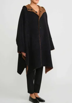 Nanna Pause Baby Alpaca Oversized Reversible Himliko Coat In Navy Blu & Alpaca Brown