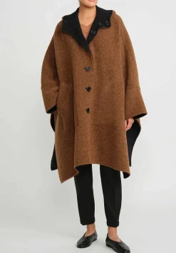 Nanna Pause Baby Alpaca Oversized Reversible Himliko Coat In Navy Blu & Alpaca Brown