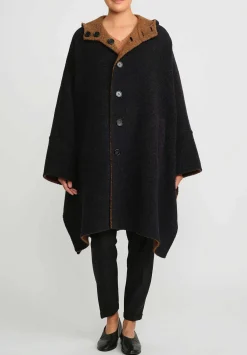 Nanna Pause Baby Alpaca Oversized Reversible Himliko Coat In Navy Blu & Alpaca Brown