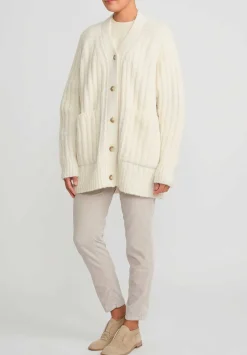 Lauren Manoogian Baby Alpaca Ribbed Saddle Cardigan In Raw White
