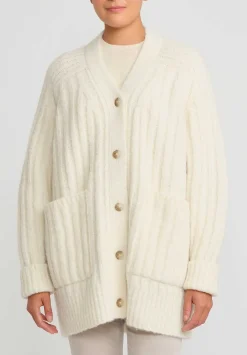Lauren Manoogian Baby Alpaca Ribbed Saddle Cardigan In Raw White