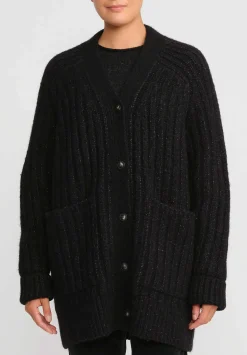 Lauren Manoogian Baby Alpaca Ribbed Saddle Cardigan In Black & White Fleck