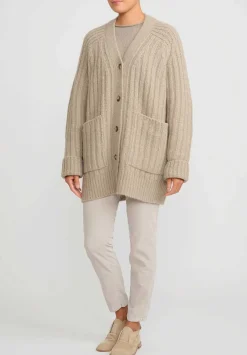 Lauren Manoogian Baby Alpaca Ribbed Saddle Cardigan In Stoneware Taupe