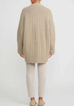 Lauren Manoogian Baby Alpaca Ribbed Saddle Cardigan In Stoneware Taupe