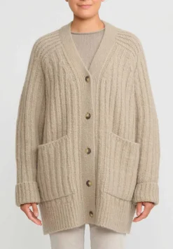 Lauren Manoogian Baby Alpaca Ribbed Saddle Cardigan In Stoneware Taupe