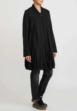 Rundholz Button Up Pleated Wool Coat In Black