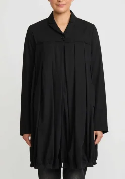 Rundholz Button Up Pleated Wool Coat In Black