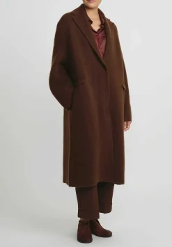 Boboutic Cashmere & Silk Long Coat In Tobacco Brown