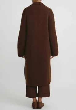 Boboutic Cashmere & Silk Long Coat In Tobacco Brown