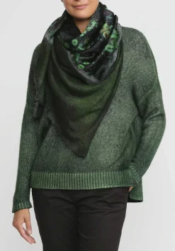 Avant Toi Cashmere & Silk Quadrello Dark Flowers Scarf In Nero Wild Green