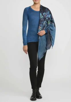 Avant Toi Cashmere & Silk Quadrello Dark Flowers Scarf In Nero Turquoise