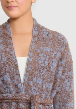 Lainey Keogh Cashmere Belted Velvet De Luxe Cardigan In Soft Blue & Chestnut