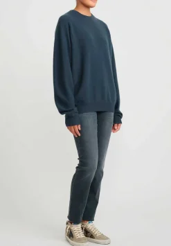 Frenckenberger Cashmere Boyfriend Round Neck Sweater In New Atlantis Blue