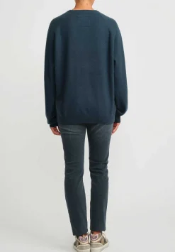 Frenckenberger Cashmere Boyfriend Round Neck Sweater In New Atlantis Blue