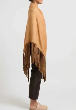 Alonpi Cashmere ''Fabia Stola'' Triangolo Bordo Cape In Caramel Brown