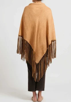 Alonpi Cashmere ''Fabia Stola'' Triangolo Bordo Cape In Caramel Brown