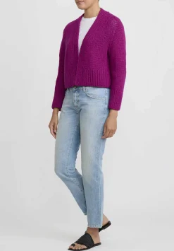 Wommelsdorff Cashmere Hand Knit Cropped Suki Cardigan In Fuchsia Pink