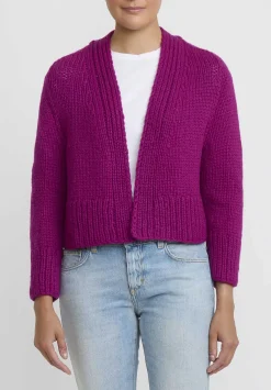 Wommelsdorff Cashmere Hand Knit Cropped Suki Cardigan In Fuchsia Pink