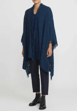 Lainey Keogh Cashmere Hand Knit Fringed Poncho In Fairisle Blue