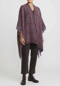 Lainey Keogh Cashmere Hand-Knit Poncho Cardigan In Lavender & Chestnut Brown