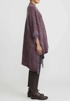 Lainey Keogh Cashmere Hand-Knit Poncho Cardigan In Lavender & Chestnut Brown