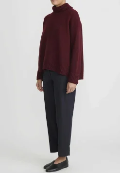 Jil Sander Cashmere High Neck Sweater In Dark Red