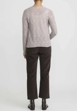 Lainey Keogh Cashmere Lightweight Cardigan In Taupe & White