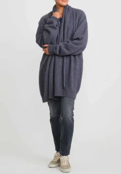 Frenckenberger Cashmere Long Grandpa Cardigan In Indigo Blue
