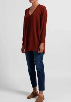 Hania New York Cashmere Marley V-Neck Sweater In Harissa Red