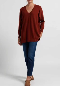 Hania New York Cashmere Marley V-Neck Sweater In Harissa Red