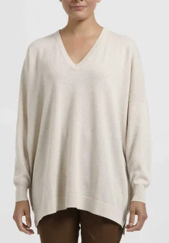 Hania New York Cashmere Marley V-Neck Sweater In Swansdown Natural