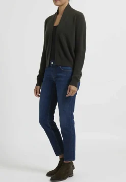 Frenckenberger Cashmere Mini Max Cardigan In Black Olive Green