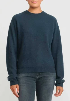 Frenckenberger Cashmere Mini Round Neck Sweater In New Atlantis Blue