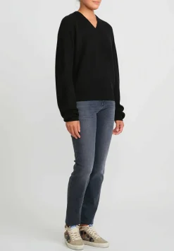 Frenckenberger Cashmere Mini V-Neck Sweater In Black