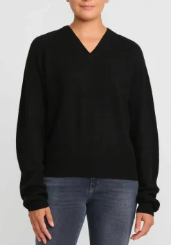 Frenckenberger Cashmere Mini V-Neck Sweater In Black