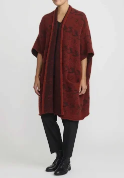 Lainey Keogh Cashmere "Navajo" Poncho In Russet Red & Chocolate