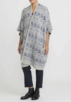 Lainey Keogh Cashmere "Navajo" Poncho In Oatmeal & Navy Blue