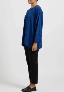 Hania New York Cashmere Sasha Long Crewneck In Noss Blue