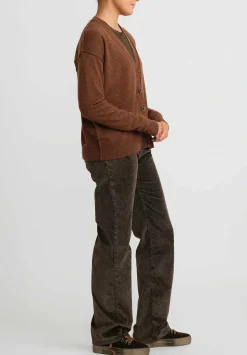 Uma Wang Cashmere Slit Neck Cardigan In Mustard Brown