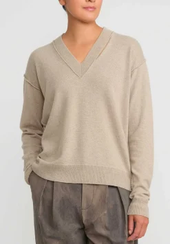 Uma Wang Cashmere Slit V-Neck Sweater In Tan Natural