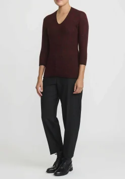 Lainey Keogh Cashmere V-Neck Sweater In Claret Red
