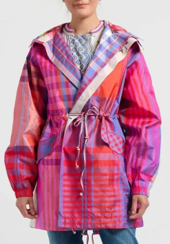 Péro Checkered Hooded Jacket In Pink, Red & Blue
