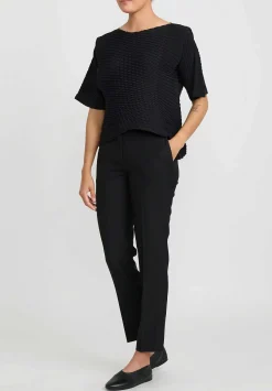 Issey Miyake Concretion Pleats Short Sleeve Top In Black