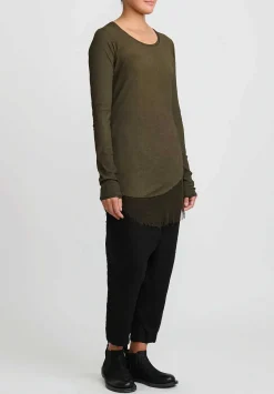Rundholz Dip Cotton & Mesh Long Sleeve T-Shirt In Khaki Cloud Green